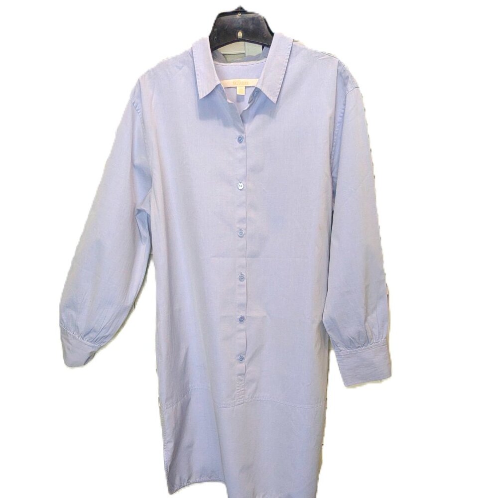 Nordstrom Cotton Poplin Shirt Dress Baby Blue Medium Long Blouson Sleeve Summer